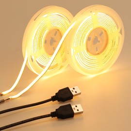 GOMING 5V COB USB LED Strip Light Warm White 3000K 5mm Width USB Powered 13.12ft/4M 400LEDs/M Flexible High Brightness IP20 Not Waterproof LED Tape Lights for DIY Decoration Lighting(2pcs x 6.6ft)