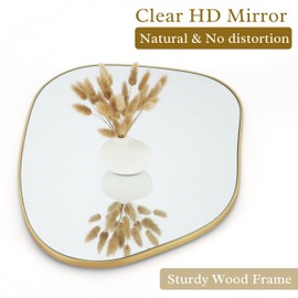 PERFNIQUE Irregular Wall Mirror Asymmetrical Mirror, 28''x20'' Golden Wood Framed Mirror for Bathroom Bedroom Living Room Entryway, Decorative Modern Wall Decor, Wall Mounted Mirror (Gold, 28''x20'')