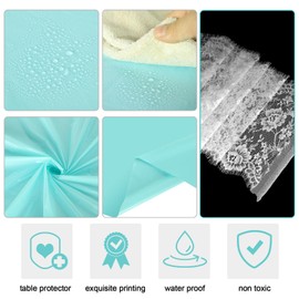 Oudain 6 Pack Disposable Plastic Tablecloth and Lace Table Runner Set, 54 x 108 Inch Table Cover White Table Runner for Wedding Birthday Baby Shower Anniversary Holiday Party Decorations