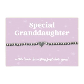 WishStrings “Special Granddaughter” Stainless Steel Beaded Stretch Bracelet | Heart Charm Gift from Grandma or Grandad | Sentimental Jewelry for Birthday, Graduation & Just Because