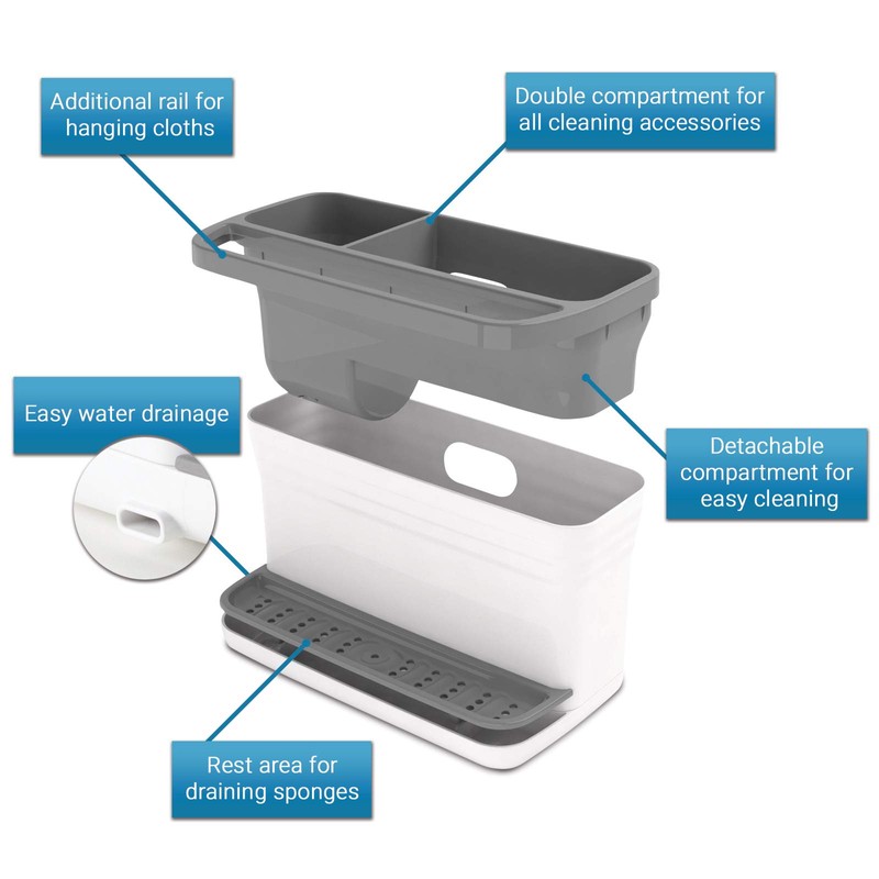 ROSMARINO Sink Caddy 8.6x4.7x5.5 (22x12x14cm) in Grey & White -