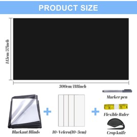 GOZINA 420D 300x145cm Blackout Blinds, Black Out Blinds Stick On for Windows, Temporary 100% Blackout Blinds, Cut to Any Size Included Tools,No Drill Blinds Blackout for Bedroom (Large(300 * 145cm))