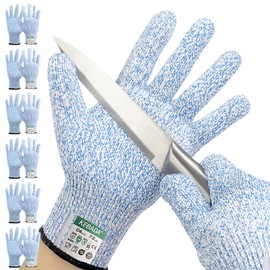 Kebada Cut Resistant Gloves, 100% Food Grade Cutting Gloves, ANSI A4 Protection Anti Cut Gloves; Glass-Free and Steel-Free, Level 5 Knife Gloves C4, 6 Pairs, Small