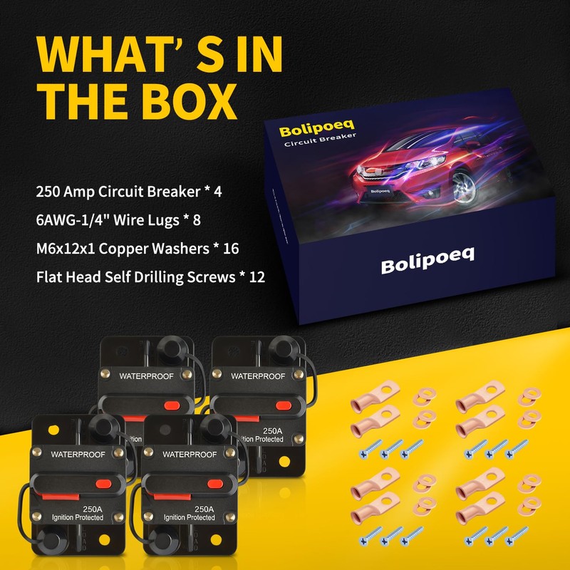 Bolipoeq 250Amp Circuit Breaker DC 12V-48V for Marine Boat Trolling
