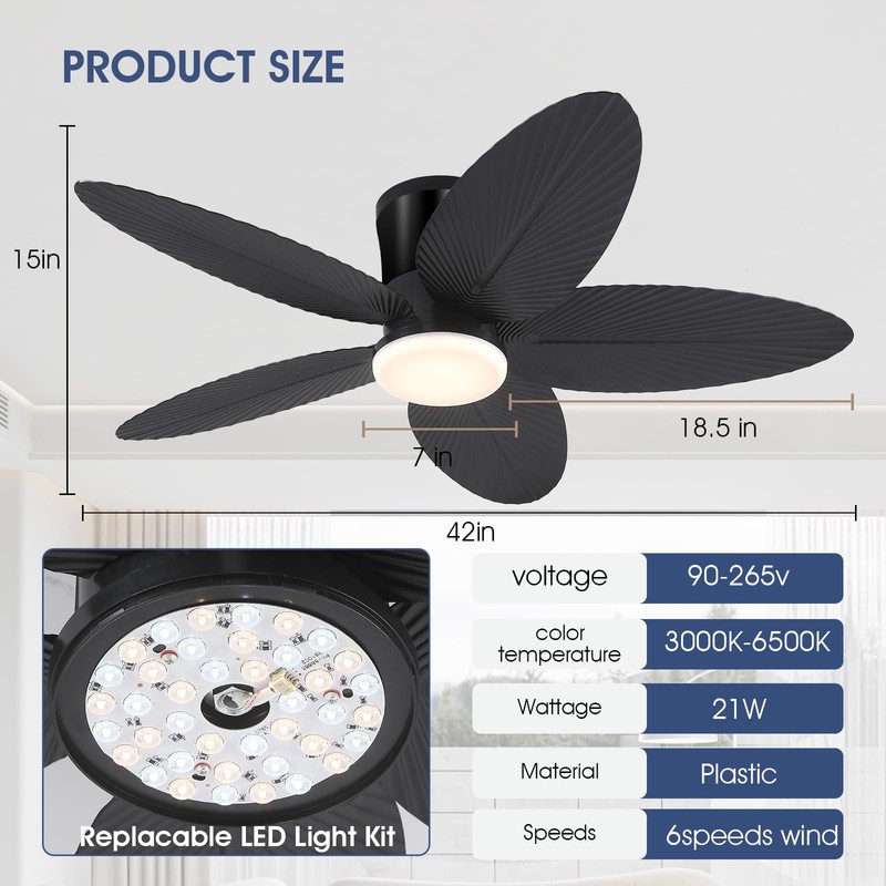 Surtime Palm Leaf Ceiling Fans with Lights-42 Tropical Ceiling Fan