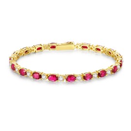 FANCIME Tennis Bracelet Women's 14K Gold-Plated Gemstone Tennis Bracelet 925 Sterling Silver Birthstone Gift Jewellery for Women Girls Length 19 cm, Sterling Silver, Ruby
