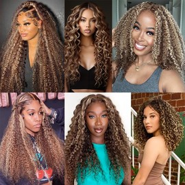 Dokksiiia Highlight Blonde Curly Wave Bundles Ombre P4/613 Chocolate Brown and Light Blonde Human Hair Bundles Double Weft Brazilian Human Hair Extensions Soft & Thick 10 12 14 Inch