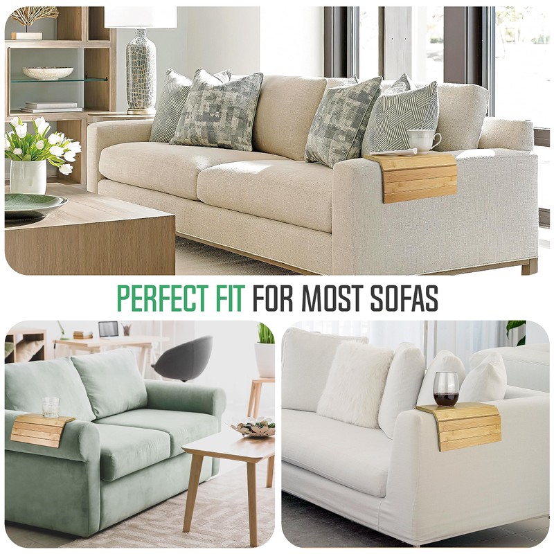 Bamboo Sofa Arm Tray Foldable Wooden Armrest Couch Organiser for