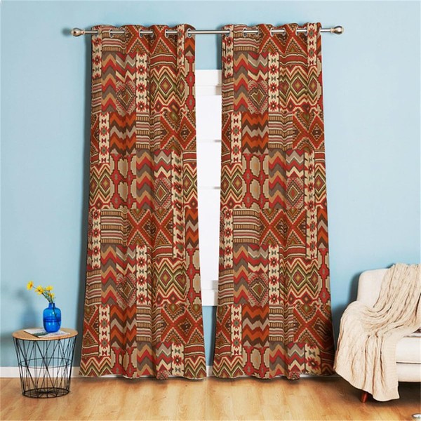 Koudi Aztec Tribal Blackout Curtains Red Brown Geometric Pattern Boho