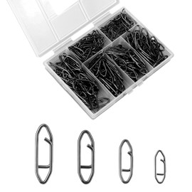 Tinoaly 200pcs Fishing Power Speed Clips, Black High Strength Stainless Steel Connector Swivels Snaps Tackle Quick Change Lure for Freshwater & Saltwater (SS/S/M/L 50pcs Each)