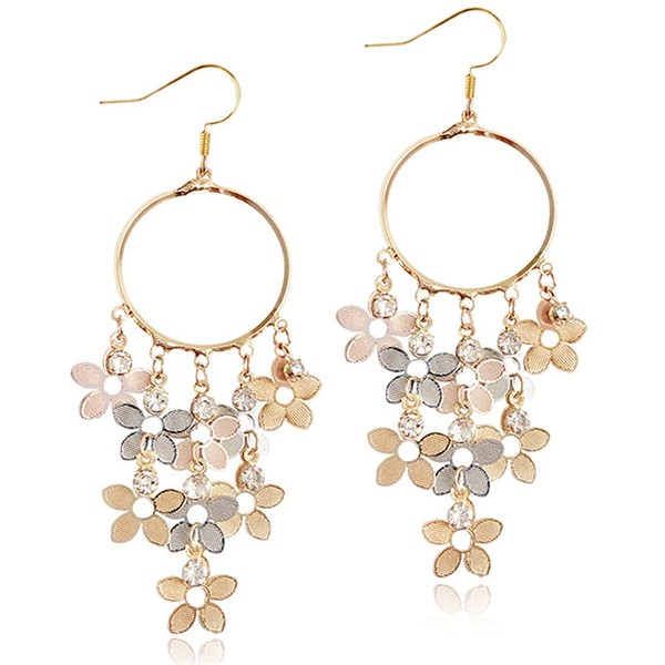 ANDPAI Bohemian Long Colorful Chandelier Tassel Flower Dangle Drop Hoop