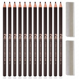 Guapa 12Pcs Slim Eyebrow Pencil with Brush – 2mm Fine Tip Hair-Like Brow Pencil, Waterproof, Peel-Off Sharpener, Natural Looking Brows (Brown-12PCS)