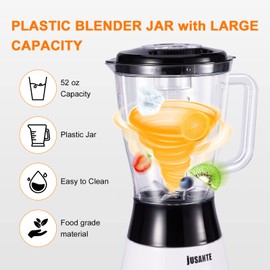 JUSANTE Blender for Smoothies, Small Blender with 500W Motor for Milkshake Desserts Nut Butter, Cocktails Sauces (White)