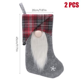 2pcs Faceless Bell Christmas Stocking,Gnome Stocking Gifts Bag,Christmas Tree Hanging Decorations,Red And White Buffalo Plaid Stockings Bag,Faceless Old Man Christmas Candy Bag,Home Decorations