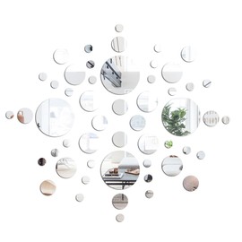 JCLcbt Acrylic Mirror Tiles Frameless Round Wall Mirrors Mirror Tiles Round Wall-Mount Mirrors with Acrylic Double Sided Adhesive for Bedroom Bathroom Craft (52 Pcs, 1/2/3/5 Inch)