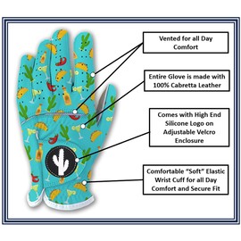 Taco Tequila Margarita Golf Gloves - Funny Men's Golf Glove 100% Cabretta Leather Left Right Hand Golfer Gag Gift Large Adult All Weather Grip