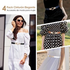 Lukovee Cinturones Elástico para Mujere, 4pcs Ajustable Cinturón Sin Hebilla de Mujers para Pantalones y Faldas, Cinturón de Vestir para Mujer y Hombres Diseño Casual con Hebilla