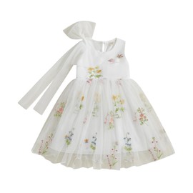 Toddler Princess Dress Summer Clothes Sleeveless Floral Embroidered Tulle A-Line Bowknot Baby Girls Dresses (White Bowknot, 2-3 Years)
