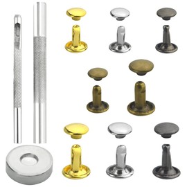 BGTXINGI 480Pcs(240 Set) 8 Values M6 M8 Leather Double Cap Copper Rivets Snap Button Fasteners Assortment Kit Tubular Metal Studs with 3Pcs Fixing Tools for Dress and Leather Repairs Decoration