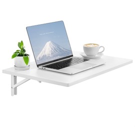 Happybuy Wall Mounted Folding Table, 23.6 x 15.7 inches Wall Mount Table, Floating Desk with Iron Bracket, Fold Down Desk for Small Spaces, Home Office, Dining, Laundry Room, Kitchen, Bar, White