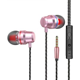 Earphones, In-Ear Headphones Earphones with 3.5mm Hi-Res Extra Bass, Noise Isolating, Wired Earbuds with Microphone and Volume Control, Compatible With all Smartphones Tablets Laptops. (Rose Gold)