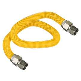 Flextron FTGC-YC14-24E 24 Inch Flexible Epoxy Coated Gas Line Connector with 3/8 Inch Outer Diameter & 1/2 Inch FIP x 3/8 Inch FIP Fittings, Yellow/Stainless Steel, Excellent Corrosion Resistance