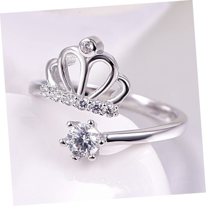 BESPORTBLE Adjustable Copper Crown Ring with Rhinestones Elegant Open Ring