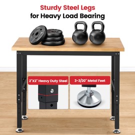 ENJOYWOOD Work Bench for Garage Workbench Adjustable Height Work Table for Shop Woodworking, 41 x 20 Heavy Duty Rubber Wood Top for Office, Home, Commercial