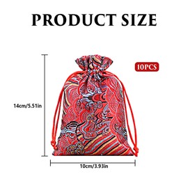 ZEACCT 10 Pcs Silk Brocade Jewelry Pouch Bag, Brocade Embroidered Drawstring Pouch Bag, Silk Brocade Pouch, Suitable for Beads Strings, Brooches, Pendants, Pocket Watches, Necklaces