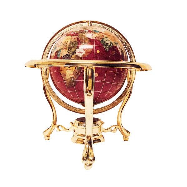 Unique Art Since 1996 10-Inch Tall Table Top Pink Pearl Swirl Ocean Gemstone World Globe with Gold Tripod Stand (PINK PEARL)