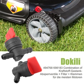 Dokili Motorcycle Gas Fuel Filter Kit, 10 x Universal Fuel Tap 6 mm, 10 x Fuel Filter, 20 x Clamps, Lawn Mower Accessories for 1/4 Inch Fuel Line, for 698183 494768