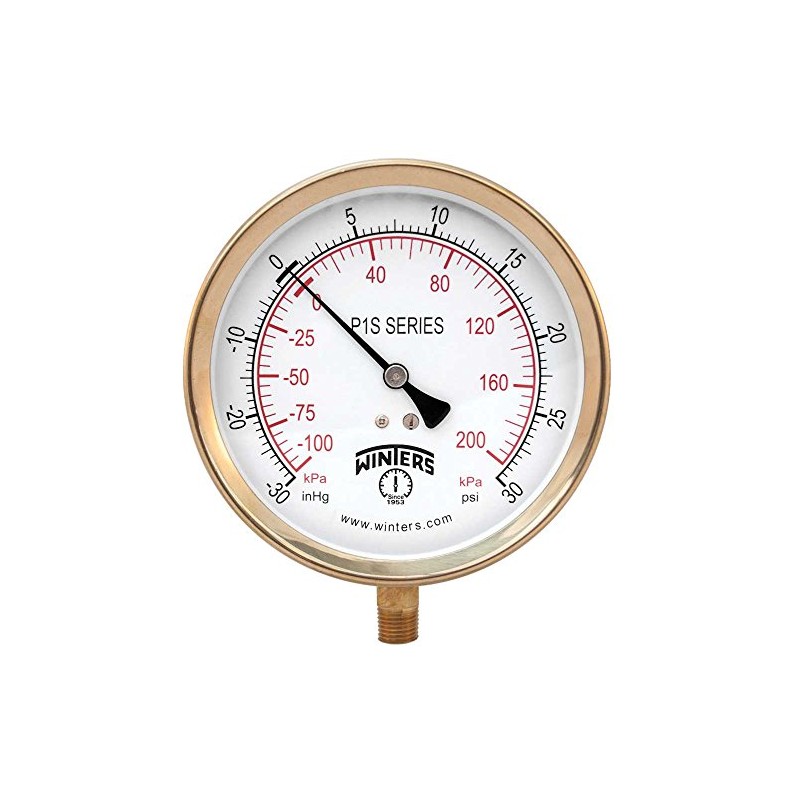 Winters P1S 100 Series Aluminum Dual Scale Pressure Gauge, 30"