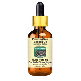 Devprayag Pure Organic Baobab Oil (Adansonia digitata) with Glass Dropper Natural Therapeutic Grade Cold Pressed 30ml (1 oz)