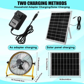 Tujoe 14 Inch Solar Panel Powered Fan, 2 in 1 Solar Panel or AC Charger Powered Fan 12W 9V Portable for Chicken Coop Greenhouse Household Exhaust Camping Travel Outdoor(Yellow)