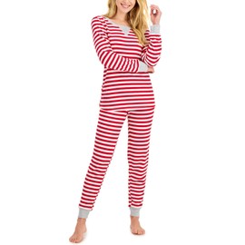 Family Pajamas Matching Women's Striped Waffle-Knit Family Pajama Set (LARGE)