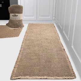 SHIMOH Waffle Bath Mat, Super Absorbent Non-Slip Bath Mats for Bathroom Floor, Machine Washable Bathroom Rugs with Tassels, Rubber Backed Bathroom Mats, Ultra Soft.(Brown, 2'X6')