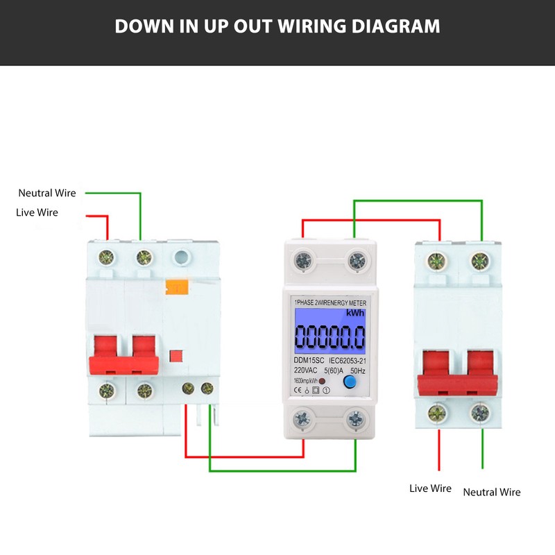 LCD Digital Energy Meter Single Phase 2P Electricity Usage Monitor