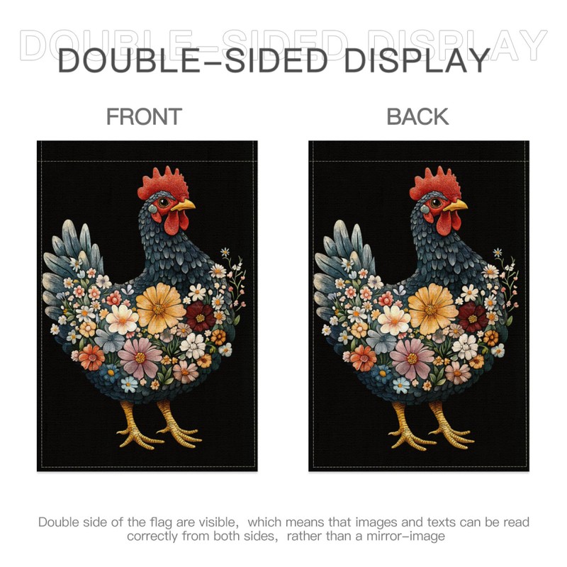 Floral Chicken Garden Flag 12x18 Inch For Outdoor Decor