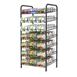 Vrisa Can Organizer for Pantry 7-tier Can Rack Organizer Metal Can Storage Dispenser Rack Holds up to 84 Cans for Canned Food Kitchen Cabinet or Pantry Shelf Black