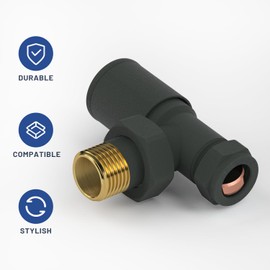 Radiator Valves - Vancoco Anthracite 15mm /1/2'' Towel Rail Valve Round Head Radiator Valve Standard Connection Pair Manual Radiator Valve for Central Heating Modern Bathroom（Angled）