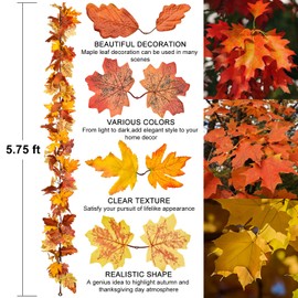 DearHouse 2 Pack Fall Garland Maple Leaf,Hanging Vine Garland Artificial Autumn Foliage Garland Thanksgiving Decor for Home (Yellow Maple)