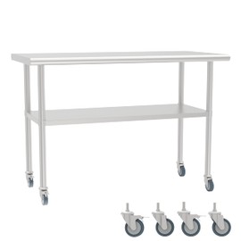 STEELBUS Stainless Steel Work Table with Undershelf and Casters,Flat Top Commercial Prep Table for Kitchen, Restaurant,Garage,Workshop,NSF Certified,Durable,Scratch & Rust Resistant,Easy to Clean