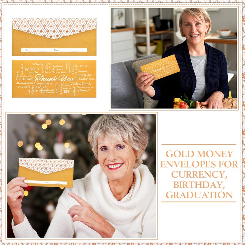Teling 100 Pack Gold Money Envelopes for Cash Gifts Kraft
