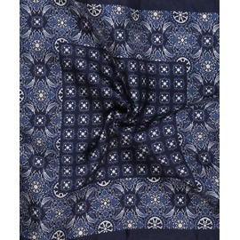 Italian 100% Silk Pocket Square - Navy & White Patterned, Premium Accessory for Men, 32x32 cm (12.5''x12.5''), One Side Print
