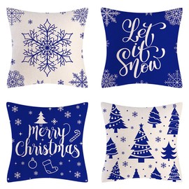 Christmas Decorations Pillow Covers 18x18in HADEEONG Set of 4 Merry Christmas Snowflake Throw Pillowcover Christmas Pillowcase for Couch Sofa Home Party Decor