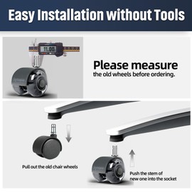 Office Chair Wheels 2" Desk Chair Caster Wheels Smooth Roller Style Quiet for Carpet and Hardwood Floors Universal Fit 11x22 mm Set of 5 Dark Grey