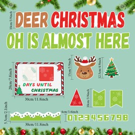 Fuutreo 67 Pcs Christmas Countdown Bulletin Board Reindeer Christmas Tree Paper Cutouts Oh Deer Christmas is Almost Here Classroom Bulletin Board Sets for Xmas Party Supplies School Winter Holiday