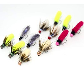 Superbe Flies 12 Mop Jig Nymph Fly Assortment | Tungsten Bead and Barbless Hook | Fly Fishing for Trout | Size 10, 12, 14, 16