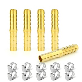 ERGAOBOY 5 Pcs 14mm Brass Hose Nozzle, 2-Way Straight Hose Fitting with 10 Pcs Clamps