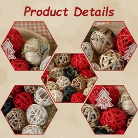 Qingbei Rina Christmas Decorative Balls,Assorted Wicker Rattan Balls,Red Decorative Balls for Centerpiece,Bowl Vase Filler,Decorative Orbs Spheres,Winter Thanksgiving Table Dining Home Decor